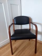Fauteuils vintage style scandinave 60s en bois et similicuir