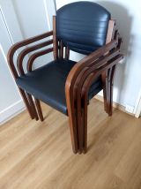 Fauteuils vintage style scandinave 60s en bois et similicuir