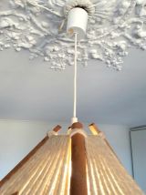 Suspension  laine et bois style Audoux-Minnet 1960