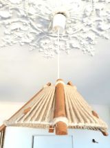 Suspension  laine et bois style Audoux-Minnet 1960
