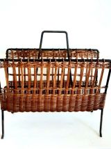 Porte-revues fer et rotin style Raoul Guys 1950