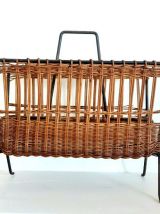 Porte-revues fer et rotin style Raoul Guys 1950