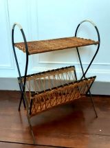 Porte-revues fer et rotin style Raoul Guys 1950