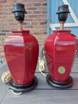 2 LAMPES CHINOISE PEINT A LA MAIN 1960 VINTAGE SANG DE BOEUF