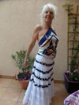 Carré foulard soie roulotté main top haut court création Fr