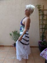 Carré foulard soie roulotté main top haut court création Fr