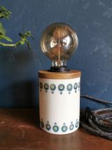 Lampe vintage chevet salon bureau boîte ronde bois "Flowers"