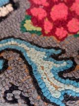 Tapis ancien Américain Hooked fait main, 1C985
