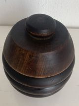 Pot à tabac vintage 1930 tabatière teck bois sculpté - 15 x 