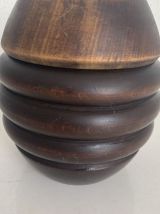 Pot à tabac vintage 1930 tabatière teck bois sculpté - 15 x 