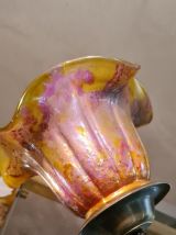 lampe  fer forgé 1920 a 30 tres belle patine  et tulipe  pei