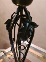 lampe  fer forgé 1920 a 30 tres belle patine  et tulipe  pei
