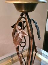 lampe  fer forgé 1920 a 30 tres belle patine  et tulipe  pei