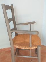 Fauteuil campagne paillé ancien patiné 
