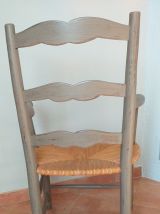 Fauteuil campagne paillé ancien patiné 