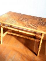 Table basse en bambou refendu et rotin 1960 