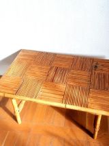 Table basse en bambou refendu et rotin 1960 