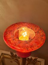 lampe bronze et laiton  art nouveau , tulipe pate verre tres