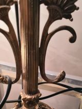 lampe bronze et laiton  art nouveau , tulipe pate verre tres