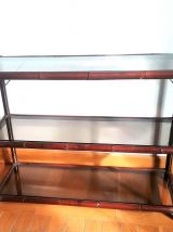 Console étagère rotin et verre fumé 