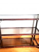 Console étagère rotin et verre fumé 