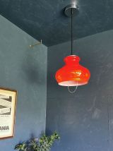 Lampe suspension vintage années 70 métal opaline "Orange"