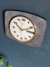 Horloge vintage pendule murale silencieuse Vedette bleu doré