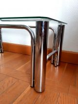 Table basse design verre et métal tubulaire 1970  
