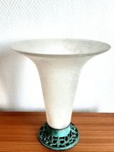 Vase art déco verre givré et fonte 