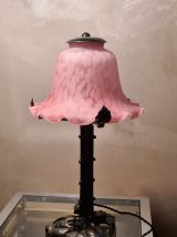 lampe fer forgé 1920 a40 tres beau travail ,  avec jolie tul