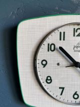 Horloge formica vintage pendule murale silencieuse Japy vert