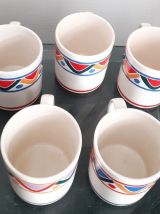 5 Tasses/ Mugs Mobil arcopal. Années 70.