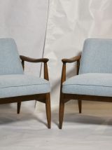 Paire de fauteuils GFM-87 Juliusz Kedziorek 1960 bleu ciel. 