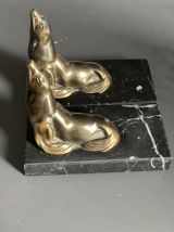 Serre-livres Art déco Otaries en bronze 
