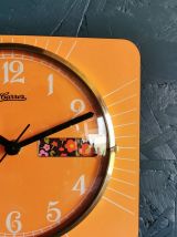 Horloge formica vintage pendule silencieuse  Carrez orange