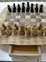Rustique Jeu d'échecs en bois d'olive bords rugueux natural