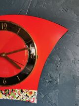 Horloge formica vintage pendule silencieuse BC Paris rouge
