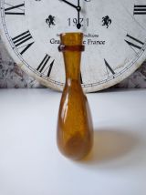 Vase bouteille ancienne en verre bullé jaune France 