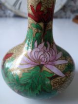 Vase émaux cloisonné style chinois beige décor floral 