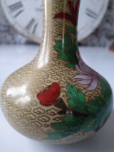 Vase émaux cloisonné style chinois beige décor floral 