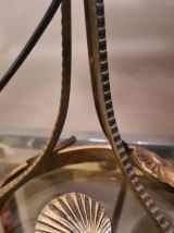 lampe fer forgé  ,patiné or  tres belle tulipe en verre epai