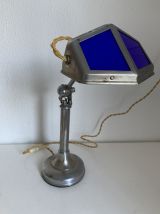 Lampe Pirouett vintage 1930 Art Déco bleue chromée - 40 cm