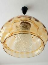 Suspension vintage en verre et teck style Orrefors 