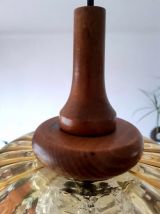 Suspension vintage en verre et teck style Orrefors 