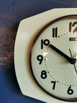 Horloge formica vintage pendule murale silencieuse FFR jaune