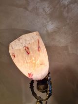 lampe bronze art nouveau  , avec avec superbe tulipe mouchet