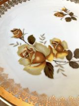 Plat vintage L.E.S Porcelaine au décor de roses 