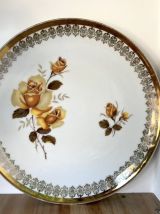 Plat vintage L.E.S Porcelaine au décor de roses 