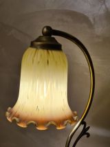 lampe  laiton style art deco avec tres jolie tulipe anglaise
