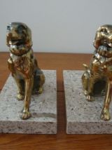 Serre livres vintage épagneuls en régule socle marbre